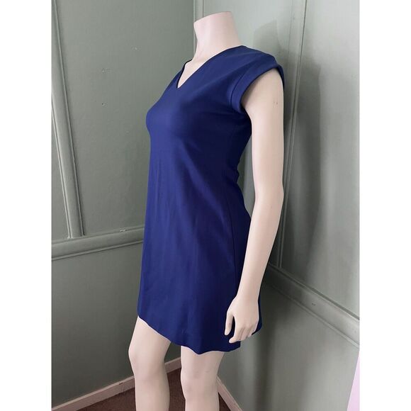 Kate Spade Women 0 Ponte Knit Mini Sheath Dress Blue Stretchy V Neck Cap Sleeves - Picture 5 of 9